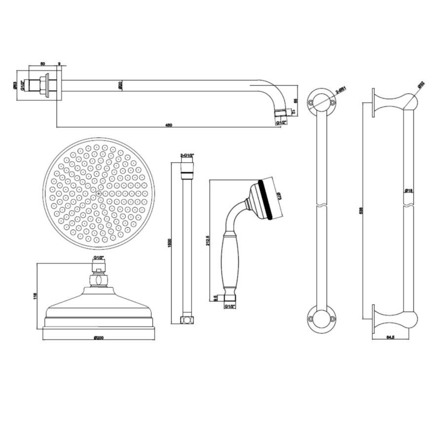 Brushed Brass 2 Outlet Wall Mounted Thermostatic Mixer Shower Set with Hand Shower - Cambridge
