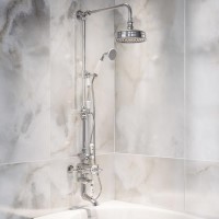 Chrome Traditional Thermostatic Bath Mixer Shower Set with Bath Filler Spout - Slide Rail Kit & Hand Shower - Camden