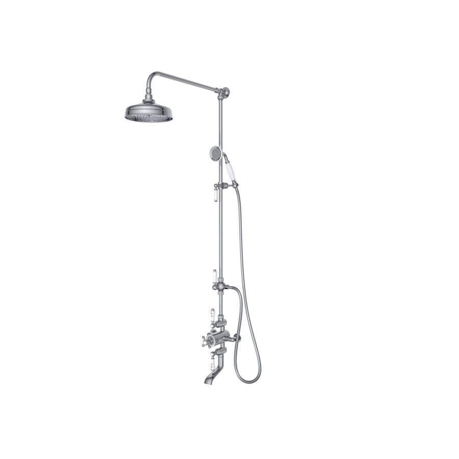 Chrome Traditional Thermostatic Bath Mixer Shower Set with Bath Filler Spout - Slide Rail Kit & Hand Shower - Camden