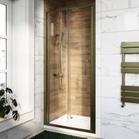 900mm Brushed Brass Bi-Fold Door Shower Enclosure 6mm Glass - Carina