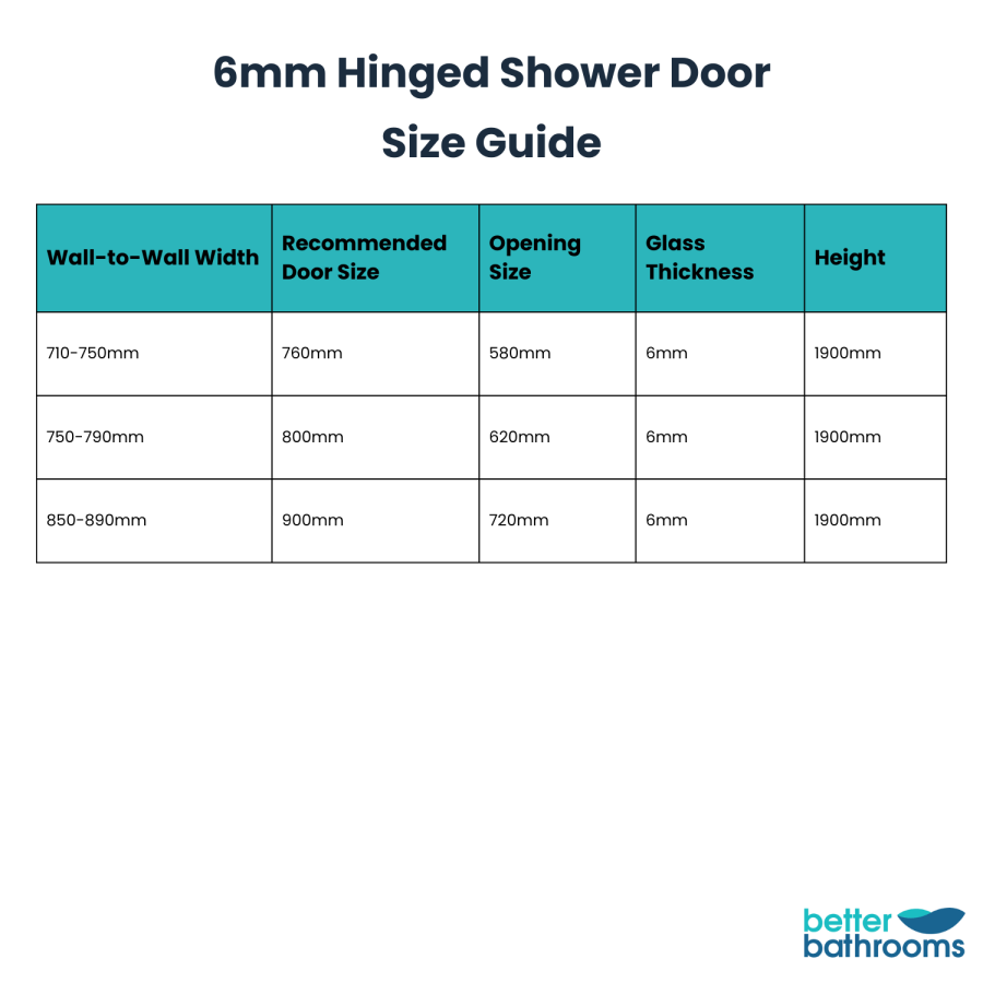 900mm Hinged Door Shower Enclosure 6mm Glass - Carina