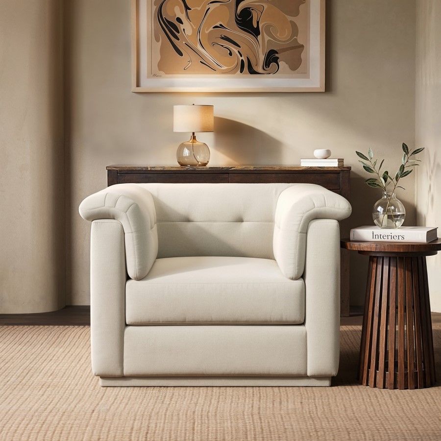 Cream Chenille Armchair - Caleb 