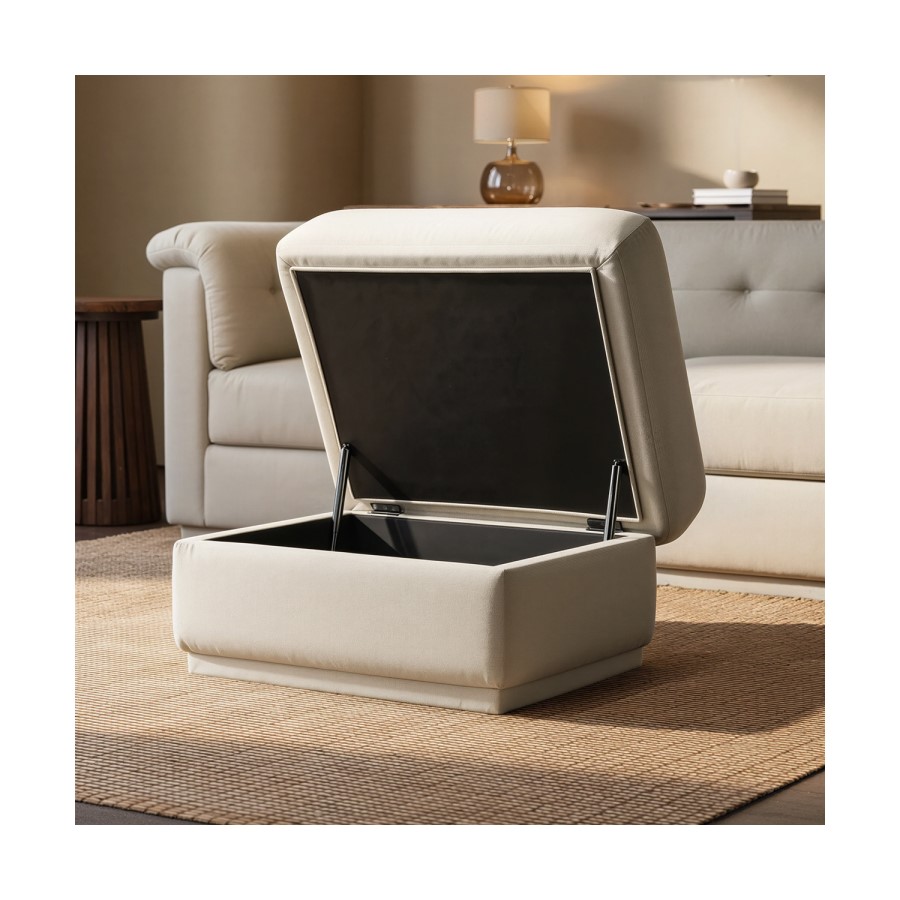 Cream Chenille Ottoman Storage Footstool - Caleb