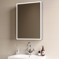 Single Door Chrome Bathroom Mirror Cabinet with Lights & Shaver Socket 500 x 700mm - Celeste