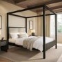 King Size Four Poster Bed in Black with Linen Headboard - Charlotte