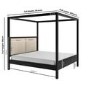 Super King Four Poster Bed in Black with Linen Headboard - Charlotte