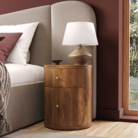 Mango Wood Round 2 Drawer Bedside Table - Full Assembled - Chakra