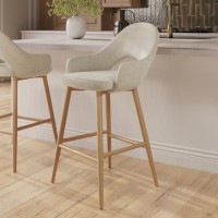 Oak and Beige Upholstered Kitchen Stool with Back - Colbie