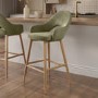 Oak and Sage Green Velvet Kitchen Stool with Back - Colbie