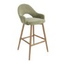 Oak and Sage Green Velvet Kitchen Stool with Back - Colbie