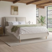 Beige Upholstered King Size Ottoman Bed with Pillow Headboard - Clifton