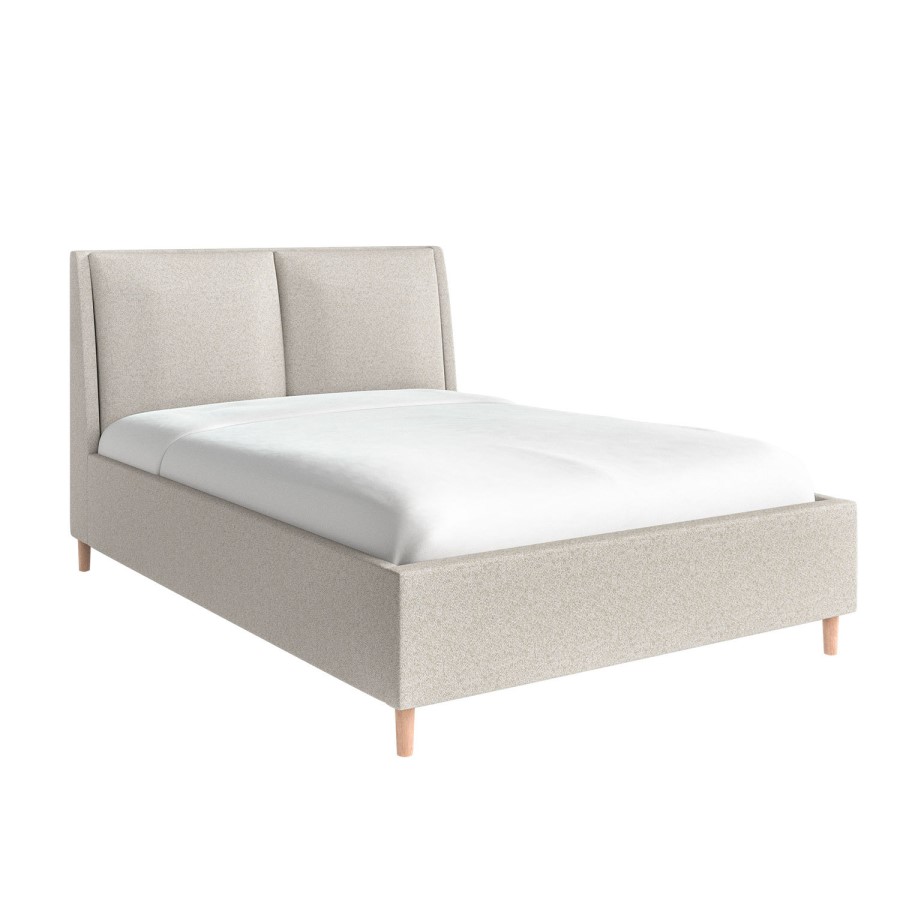Beige Upholstered King Size Ottoman Bed with Pillow Headboard - Clifton