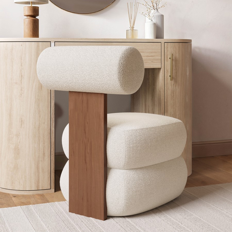 Cream Boucle Roll Back Dressing Table Chair - Cleo