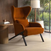 Burnt Orange Velvet Wingback Accent Chair - Clarence