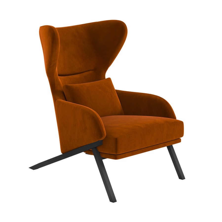 Burnt Orange Velvet Wingback Accent Chair - Clarence