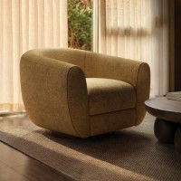 Caramel Brown Chenille Round Swivel Tub Chair - Celine