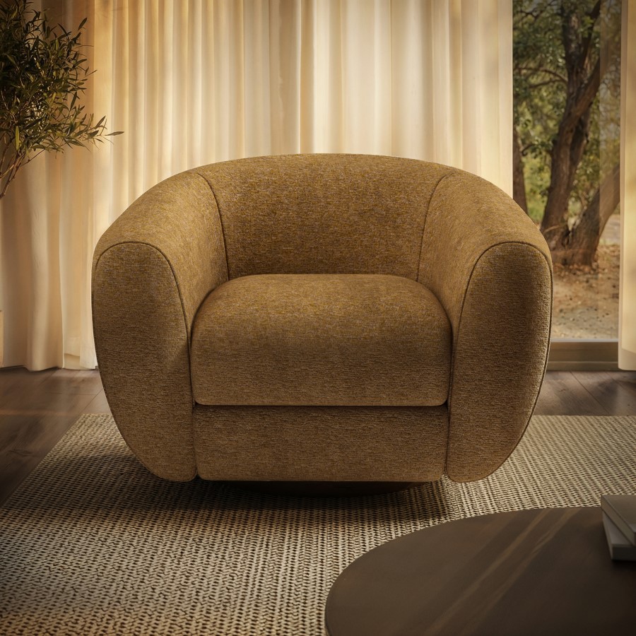 Caramel Brown Chenille Round Swivel Tub Chair - Celine