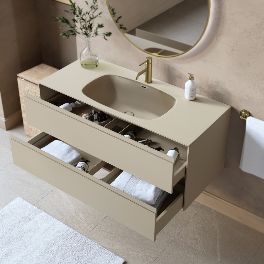 1200mm Beige Wall Hung Vanity Unit with Basin - Como