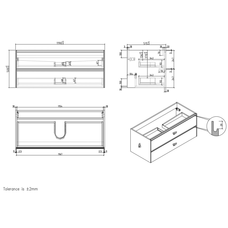 1200mm Beige Wall Hung Vanity Unit with Basin - Como