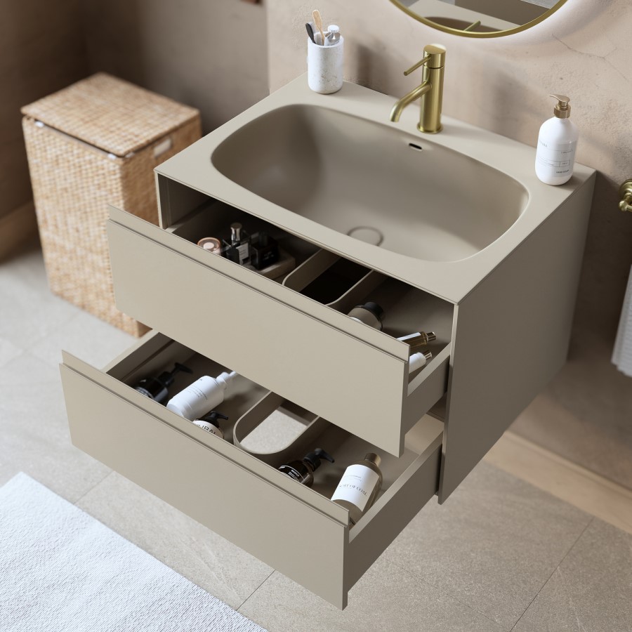 700mm Beige Wall Hung Vanity Unit with Basin - Como