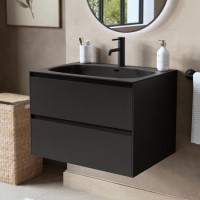 700mm Black Wall Hung Vanity Unit with Basin - Como