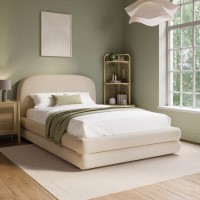 Cream Upholstered Small Double Bed Frame with Storage Drawer – Connie