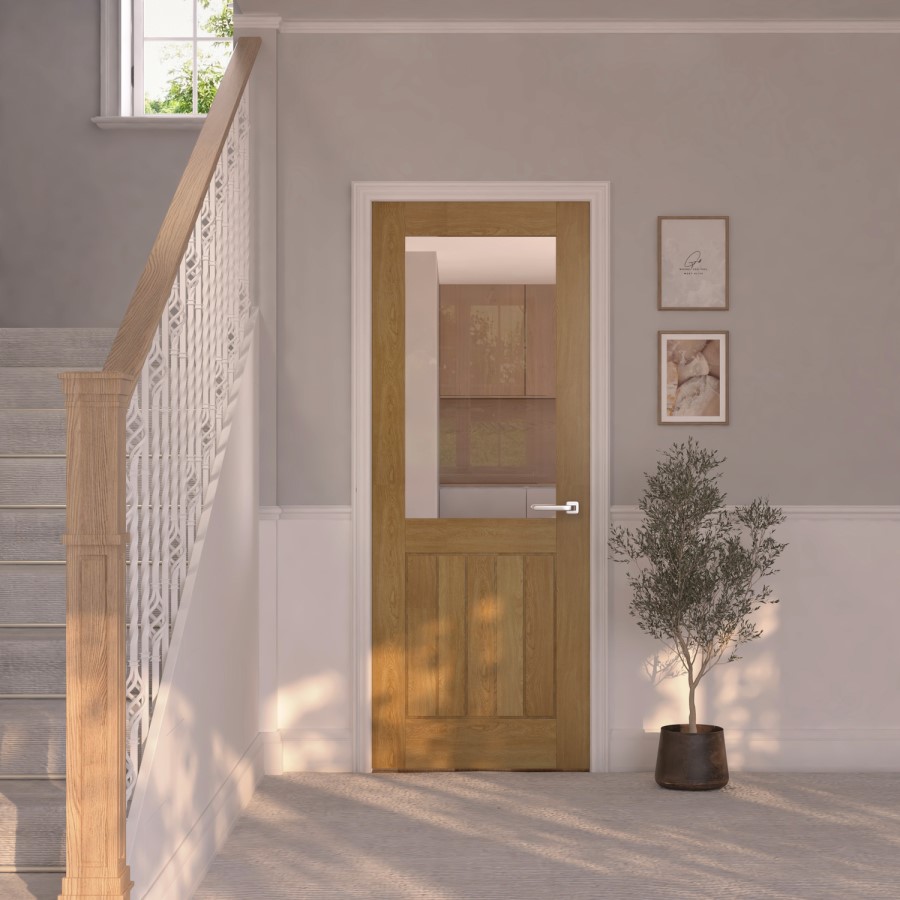 Internal Oak Half-Glazed Cottage Door with Clear Glass - Pre-Finished - 1981 x 686 x 35mm - Mexicano - Dalby