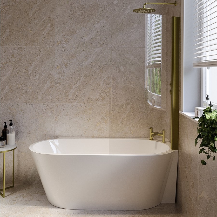 Brushed Brass Hinged Shower Bath Screen 1450 x 730mm - For Cove & Lisbon Shower Baths