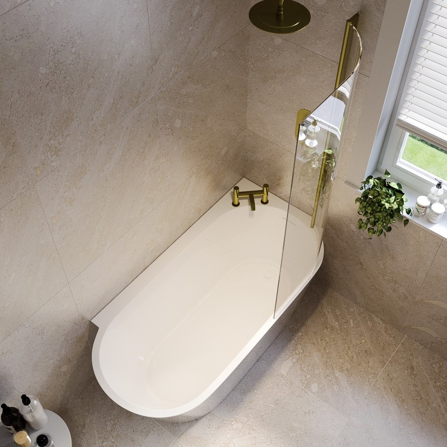 Brushed Brass Hinged Shower Bath Screen 1450 x 730mm - For Cove & Lisbon Shower Baths