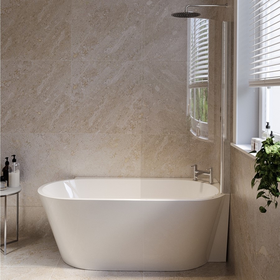 Chrome Hinged Shower Bath Screen 1450 x 730mm - For Cove & Lisbon Shower Baths
