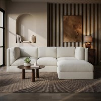 Cream Chenille 4 Seater Modular Chaise L-Shape Corner Sofa - Cameron