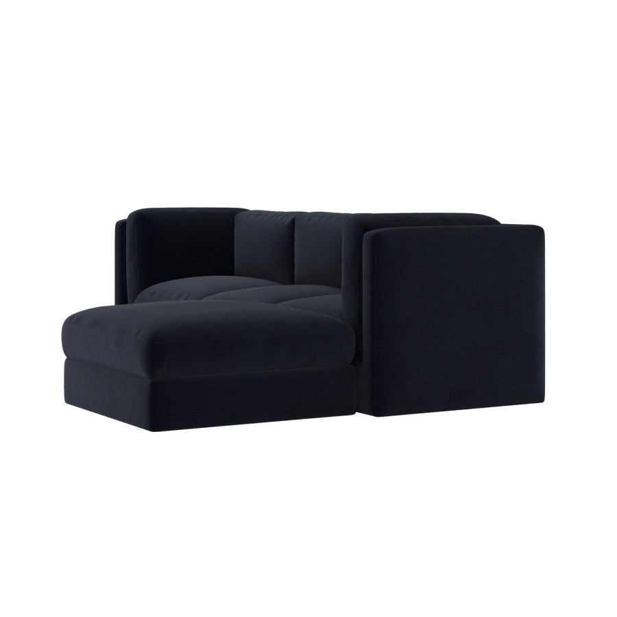 Navy Blue Chenille 4 Seater Modular Chaise L-Shape Corner Sofa - Cameron