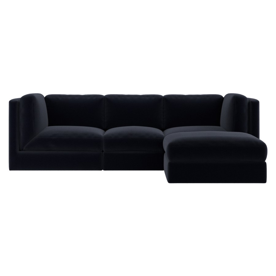 Navy Blue Chenille 4 Seater Modular Chaise L-Shape Corner Sofa - Cameron