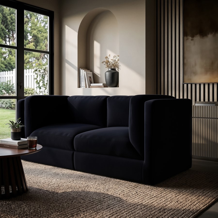 Navy Blue Chenille 3 Seater Modular Sofa - Cameron