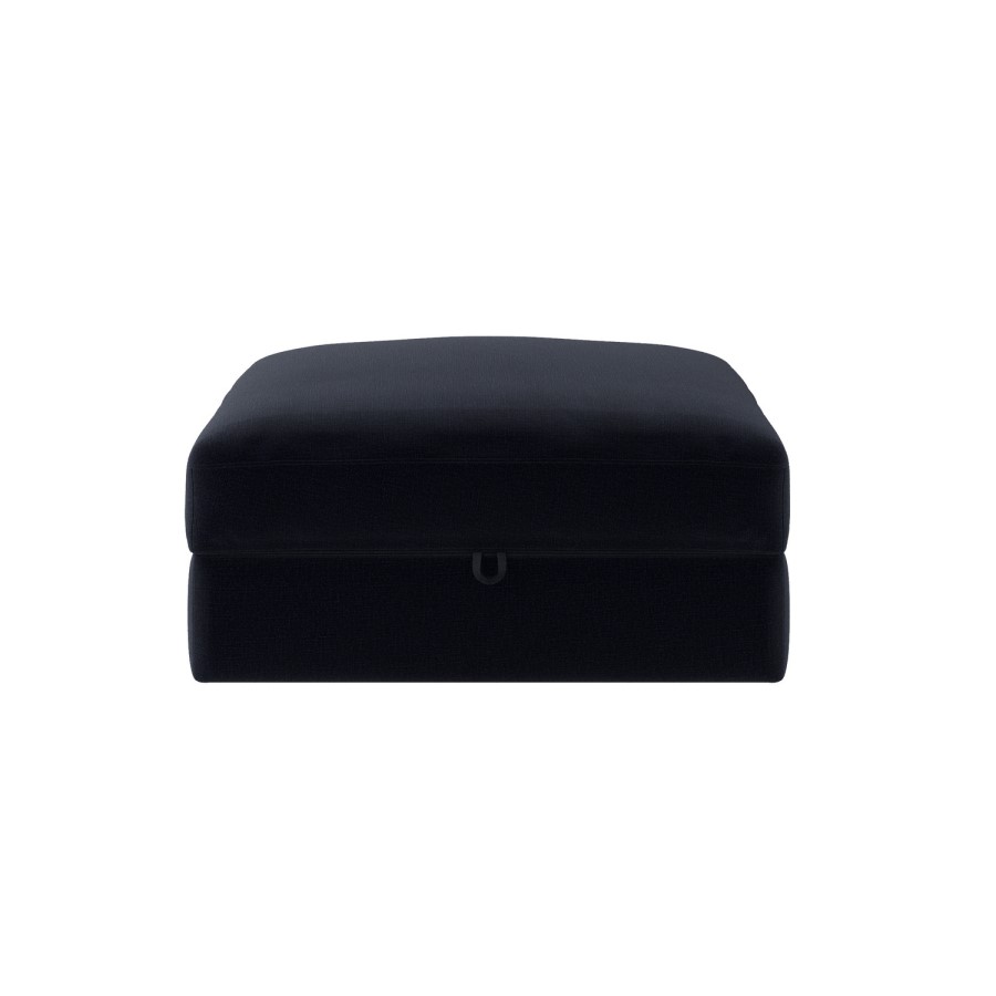 Navy Blue Chenille Ottoman Storage Footstool - Cameron