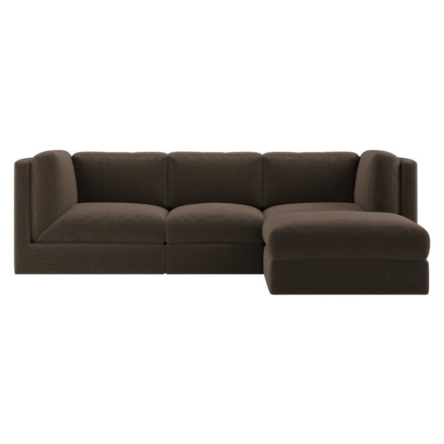 Brown Chenille 4 Seater Modular Chaise L-Shape Corner Sofa - Cameron