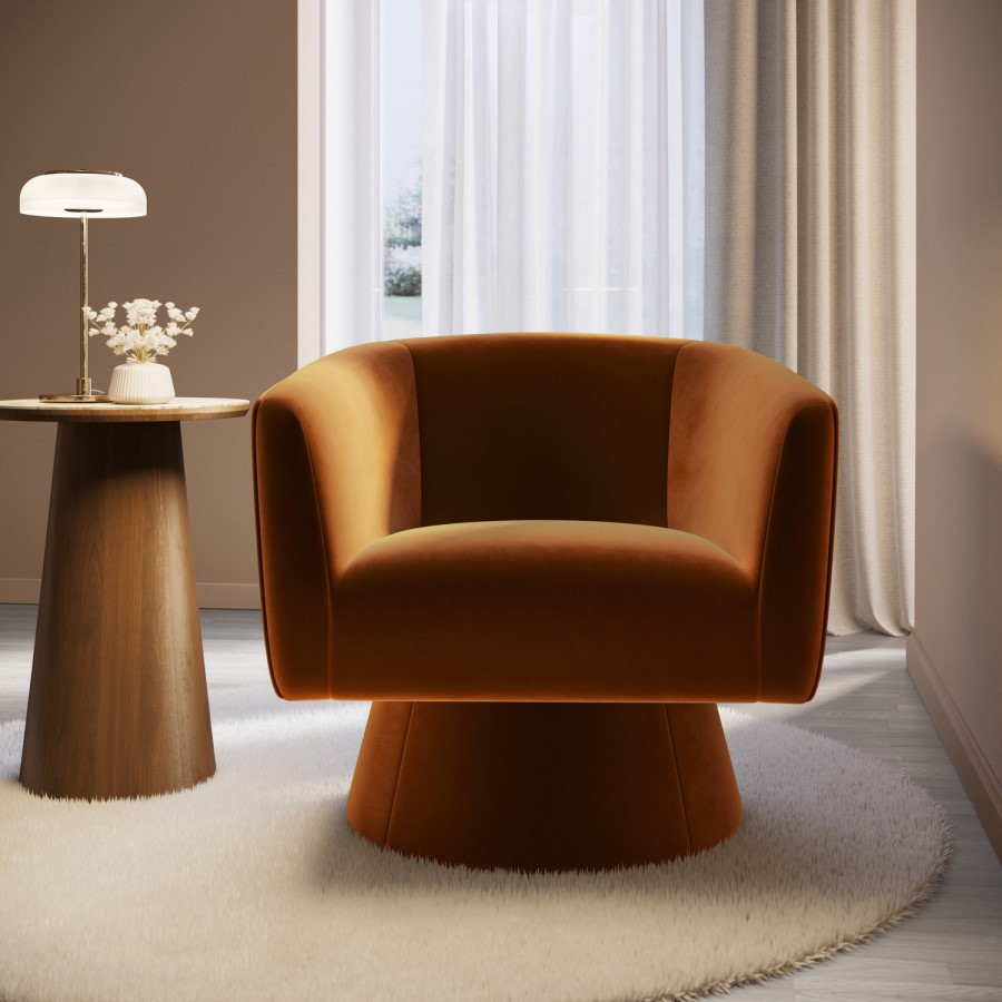 Burnt Orange Velvet Swivel Armchair - Cairo