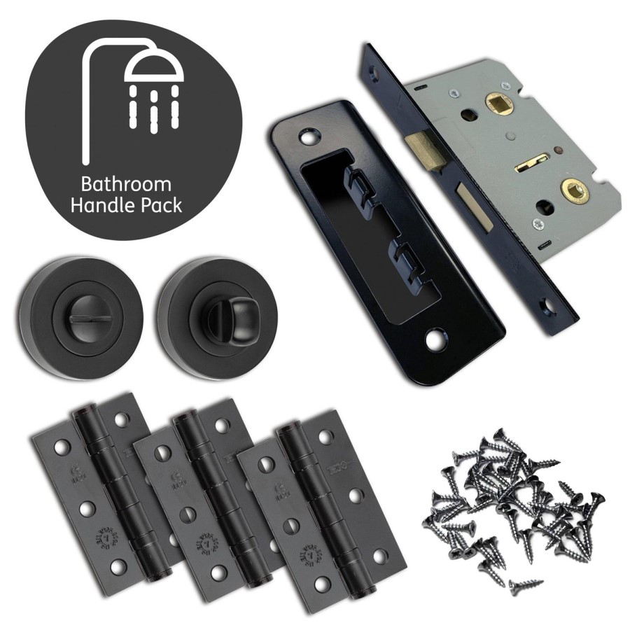 Internal Matt Black Lever Fire Door Handle with Latch and Hinges Pack - 65mm Latch - Curone - XL Joinery