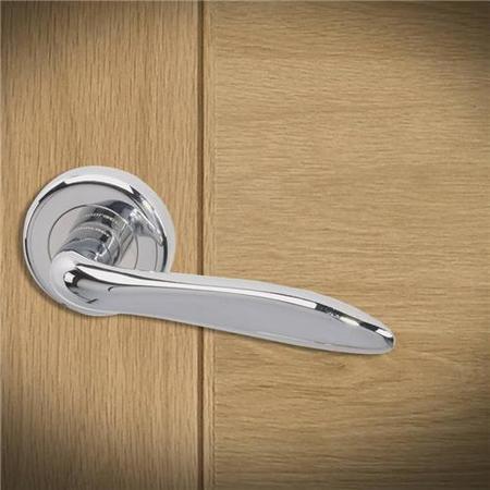 Internal Silver Polished Chrome Lever Fire Door Handle with Latch and Hinges Pack - 75mm Latch - Danube - XL Joinery