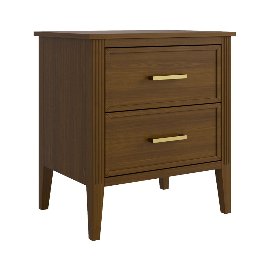 Walnut 2 Drawer Bedside Table - Delilah