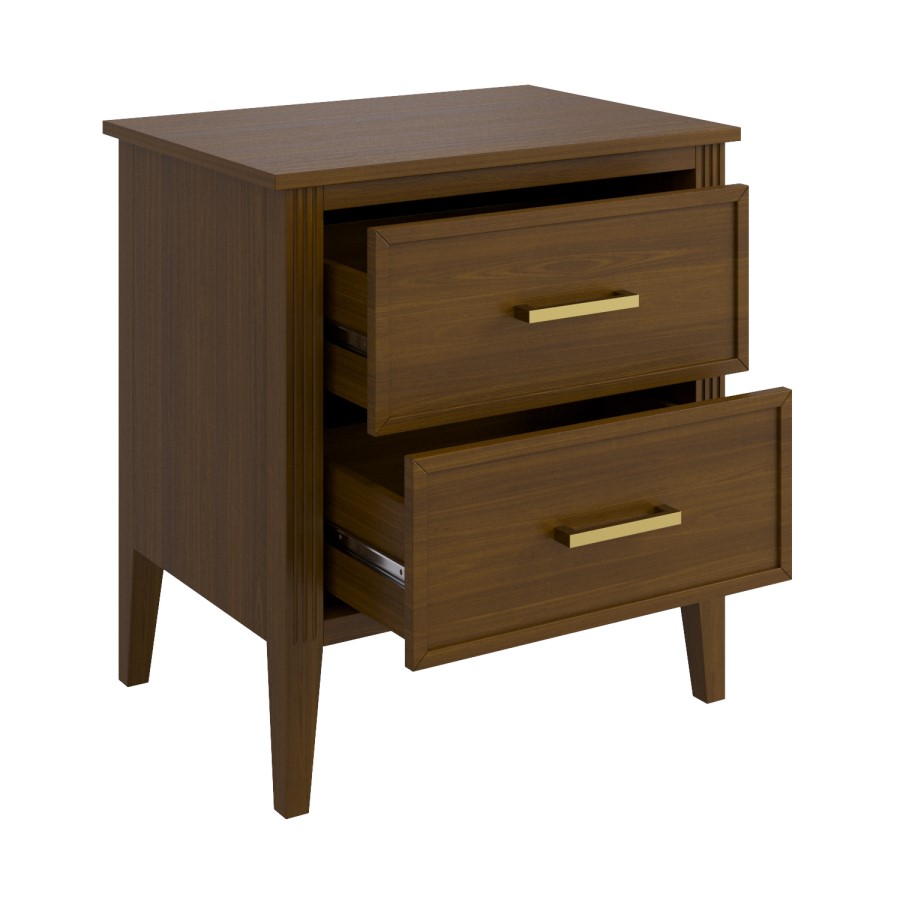 Walnut 2 Drawer Bedside Table - Delilah
