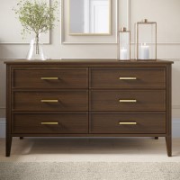 Wide Walnut 6 Drawer Chest of Drawers - Delilah