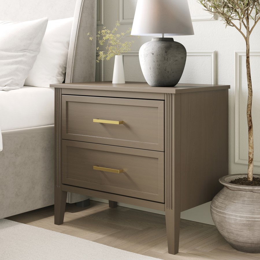 Wide Dark Wood 2 Drawer Bedside Table - Delilah