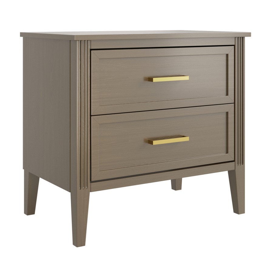 Wide Dark Wood 2 Drawer Bedside Table - Delilah
