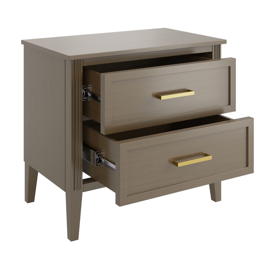Wide Dark Wood 2 Drawer Bedside Table - Delilah