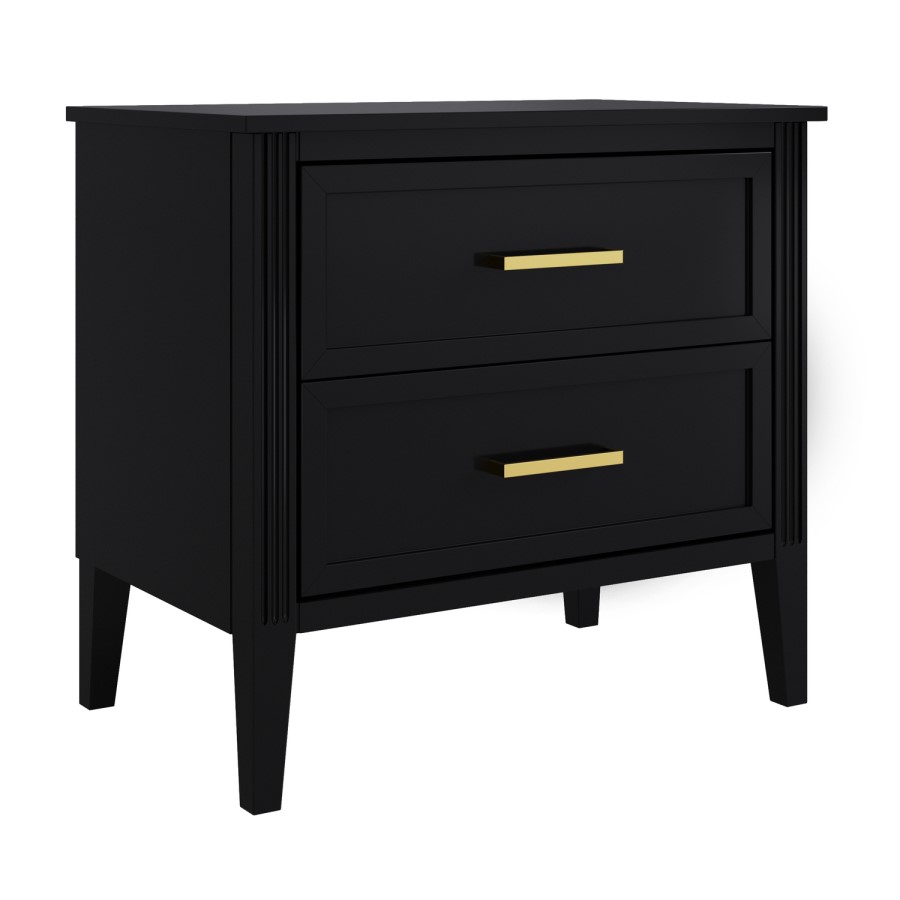 Wide Black 2 Drawer Bedside Table - Delilah