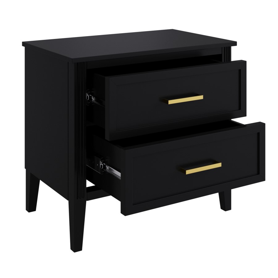 Wide Black 2 Drawer Bedside Table - Delilah