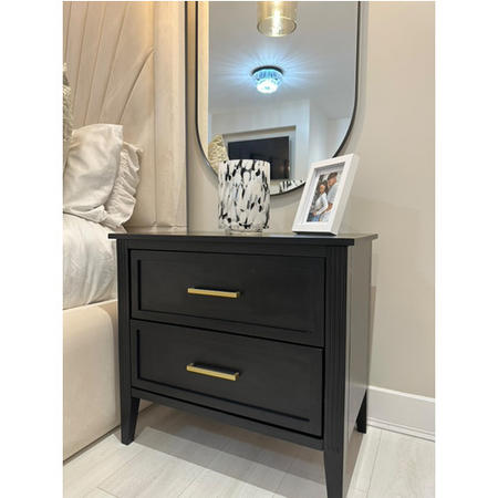 Wide Black 2 Drawer Bedside Table - Delilah