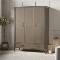 Large Dark Wood 3 Door Triple Wardrobe with Drawers - Delilah