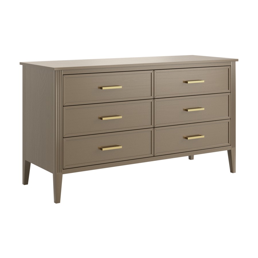 Wide Dark Wood 6 Drawer Chest of Drawers - Delilah